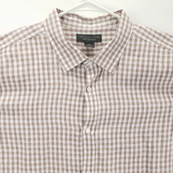 The Mens Store Bloomingdales Shirt Mens XL Brown White Check 100% Linen - Picture 3 of 9